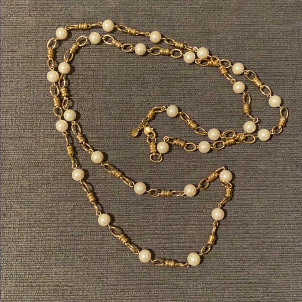 J. Crew Pearl and Gold Tone Chain Necklace